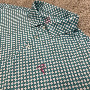 Rhoback Polo XXL Teal White Checkered Performance Short Sleeve Golf Shirt